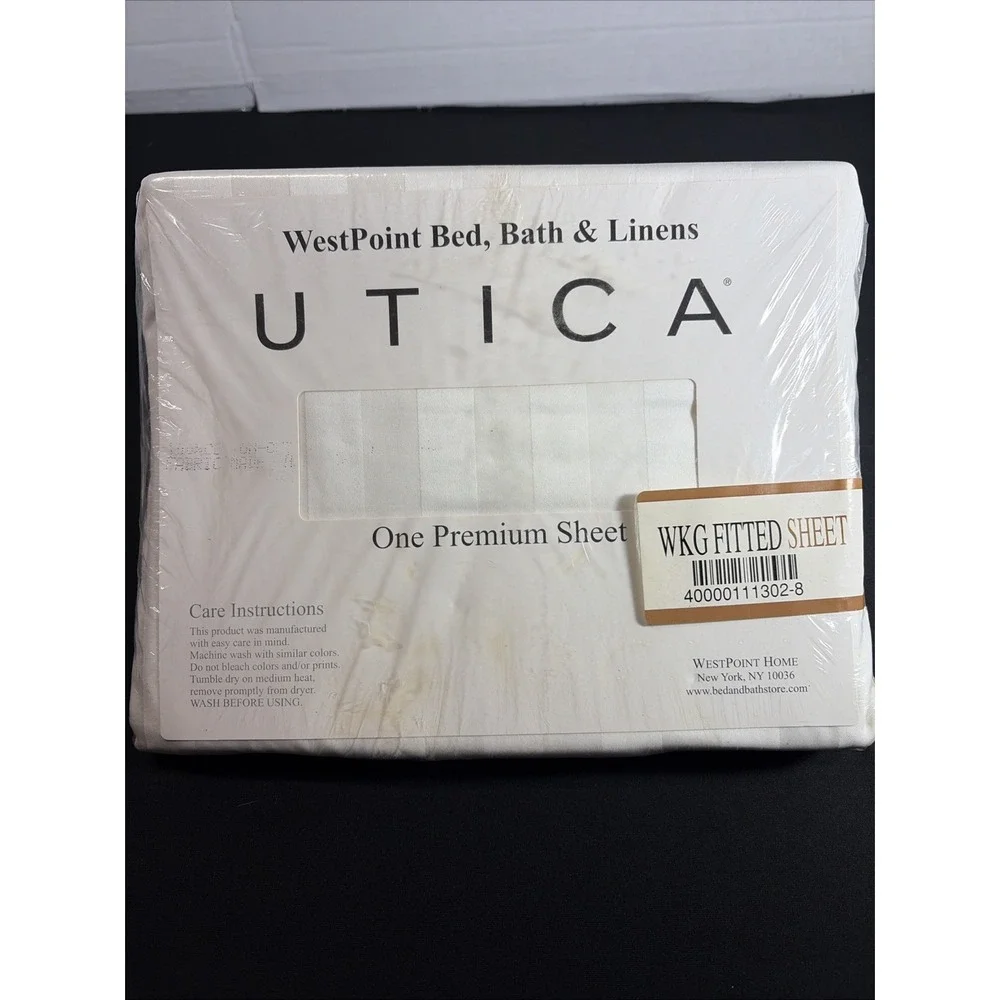Vintage WestPoint Utica Premium Fitted Sheet Waterbed King WKG White Stripe NWT